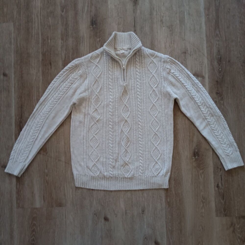 Bleu Ice Cable Knit Sweater Womens M Quarter Zip Cream Mock Neck